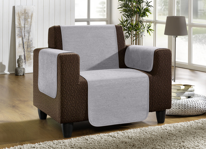 Wohnaccessoires - Unempfindliche Sessel-,Couch- und Armlehnenschoner aus Chenille, in Größe 101 (Sesselschoner, 50x150 cm) bis 905 (2 Kissenbezüge, 40x 40 cm), in Farbe SAND Ansicht 8