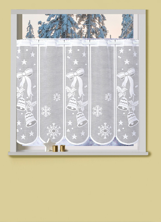 Fensterdekorationen - Kurzstore Glöckchen mit Stangendurchzug, in Größe 788 (H45xB105 cm) bis 862 (H60xB150 cm), in Farbe WEISS Ansicht 1