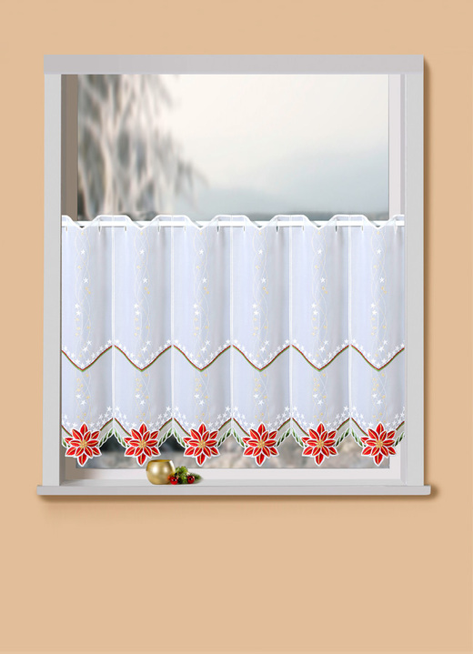 Landhaus & Küche - Kurzstore mit Blüten-Weihnachtsstern, in Größe 825 (H35xB 95 cm) bis 862 (H55xB160 cm), in Farbe WEISS-ROT Ansicht 1
