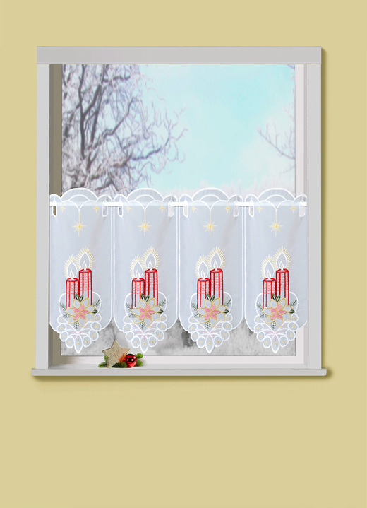Landhaus & Küche - Weihnachtlich bestickter Kurzstore, in Größe 786 (H45xB 85 cm) bis 788 (H45xB115 cm), in Farbe WEISS-BUNT Ansicht 1