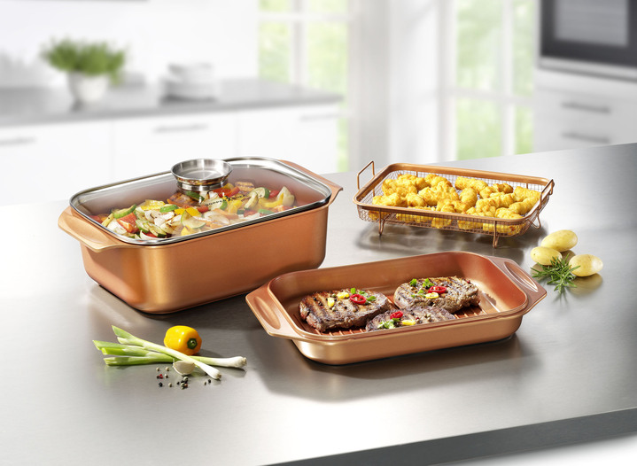 Töpfe, Pfannen & Bräter - Livington Copperline WonderCooker inkl. Glasdeckel und Gittereinsatz, in Farbe BRAUN-KUPFER, in Ausführung Bräter Ansicht 1
