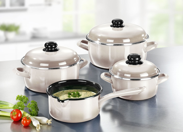 Töpfe, Pfannen & Bräter - Topf-Set, 7-teilig, aus widerstandsfähigem Stahl-Emaille von GSW, in Farbe ROT Ansicht 3