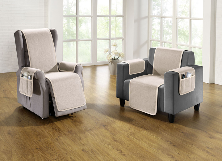 Sessel- & Sofaüberwürfe - Wende-Schoner mit Bandeinfassung, in Größe 100 (Sesselschoner, 50x140 cm) bis 865 (2 Armlehnenschoner, 40x 55 cm), in Farbe PETROL Ansicht 3