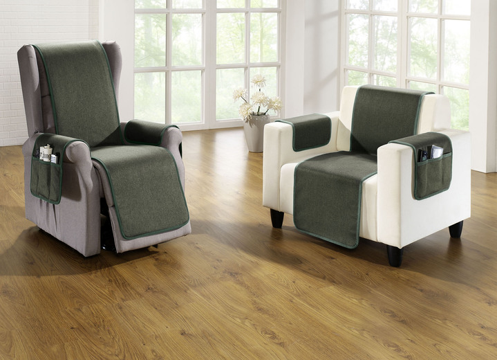 Sessel- & Sofaüberwürfe - Wende-Schoner mit Bandeinfassung, in Größe 100 (Sesselschoner, 50x140 cm) bis 865 (2 Armlehnenschoner, 40x 55 cm), in Farbe PETROL Ansicht 5