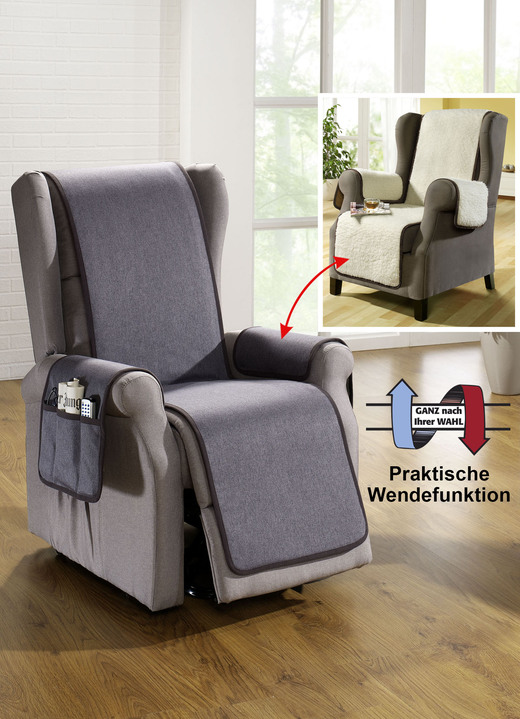 Sessel- & Sofaüberwürfe - Wende-Schoner mit Bandeinfassung Ansicht 2 Sessel- & Sofaüberwürfe - Wende-Schoner mit Bandeinfassung, in Größe 100 (Sesselschoner, 50x140 cm) bis 865 (2 Armlehnenschoner, 40x 55 cm), in Farbe GRAU Ansicht 2