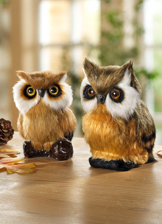 Figuren - Süße Tierchen mit weichem Kunstfell im 2er-Set, in Farbe BRAUN, in Ausführung Eulen, 2er-Set