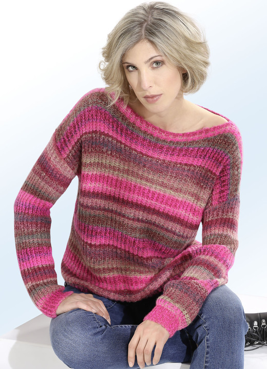 Damenmode - Pullover mit Streifendessin, in Größe L (44/46) bis XS (32/34), in Farbe PINK-MULTICOLOR