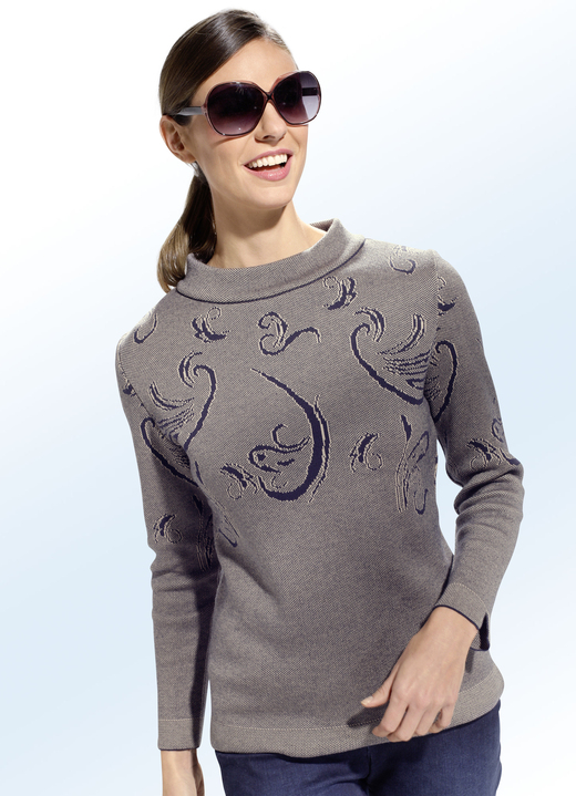 Damenmode - Pullover in 2 Farben mit Baumwolle , in Größe 038 bis 052, in Farbe BEIGE-MARINE Ansicht 1