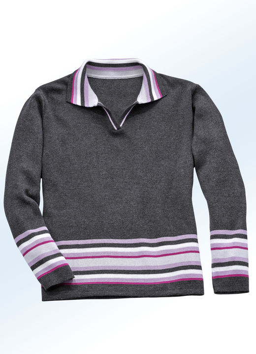 Damenmode - Pullover in 2 Farben mit Baumwolle , in Größe 038 bis 052, in Farbe DUNKELGRAU MELIERT-MULTICOLOR Ansicht 1