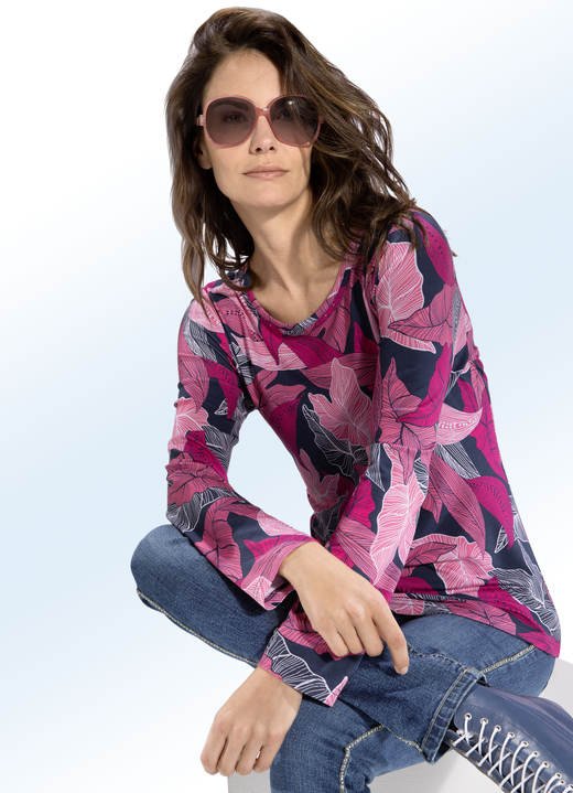 Damenmode - Shirt mit schöner Strasszier, in Größe 036 bis 052, in Farbe PINK-MARINE-BUNT