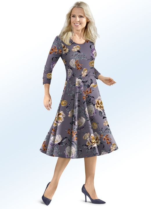 Damenmode - Kleid mit schwingendem Rockteil, in Größe 019 bis 054, in Farbe PFLAUME-PETROL