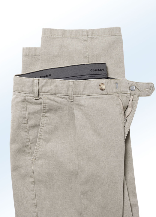 Herrenmode - Unterbauch-Jeans mit Bundfalten in 3 Farben, in Größe 024 bis 060, in Farbe BEIGE Ansicht 4