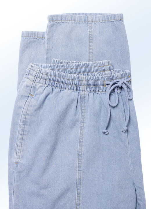 Hosen - Schlupfjeans mit Gummibund und Kordelzug in 4 Farben, in Größe 024 bis 110, in Farbe JEANSBLAU Ansicht 4