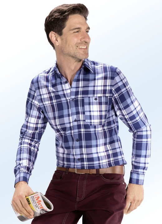 Hemden, Pullover & Shirts - Tolles Hemd aus Feinflanell, in Größe 3XL (47/48) bis XXL (45/46), in Farbe MARINE-HELLPETROL-BORDEAUX-WEISS KARIERT