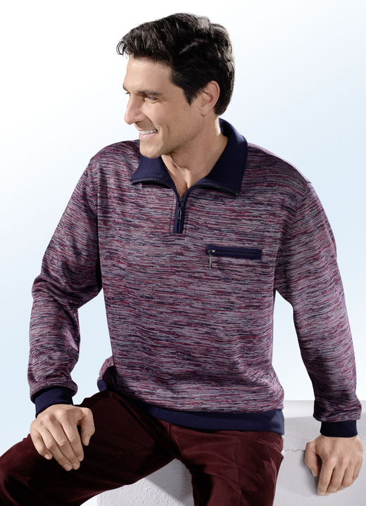 Hemden, Pullover & Shirts - Troyer mit kurzem Reißverschluss, in Größe 046 bis 062, in Farbe MARINE-BORDEAUX-ECRU