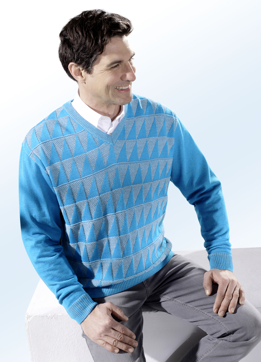 Herrenmode - Attraktiver Pullover in 2 Farben, in Größe 044 bis 062, in Farbe TÜRKIS Ansicht 1