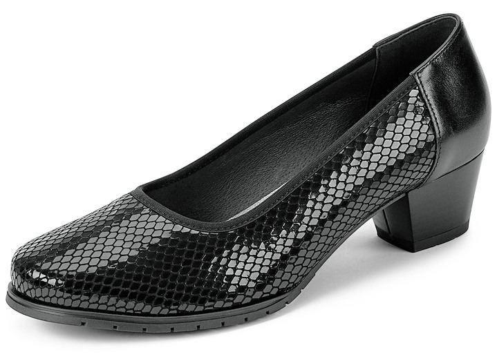 - Pumps aus reptilgeprägtem Rind-Lackleder und Nappaleder, in Größe 3 1/2 bis 8, in Farbe SCHWARZ