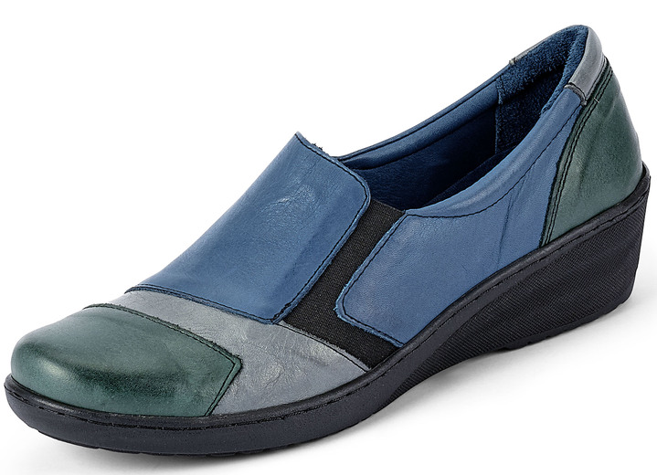 Komfortschuhe - Gemini Slipper mit seitlichen Gummizügen, in Größe 036 bis 042, in Farbe JEANS-TANNE-GRAFIT Ansicht 1