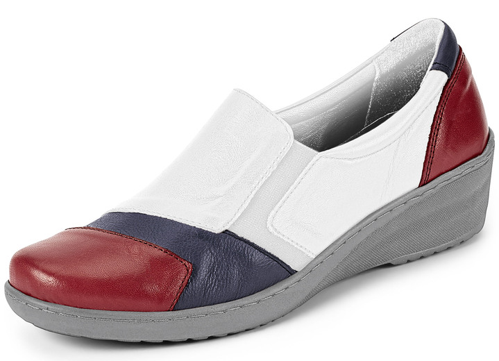 Komfortschuhe - Gemini Slipper aus leicht schattiertem Rindleder, in Größe 036 bis 042, in Farbe WEISS-ROT-BLAU Ansicht 1