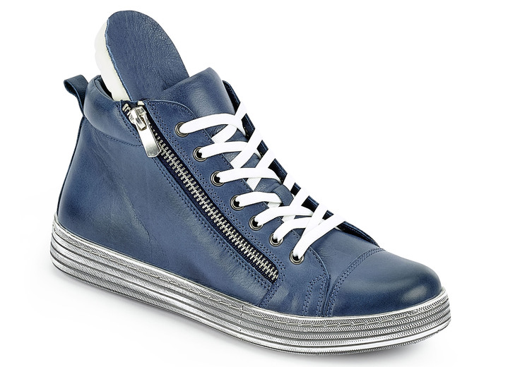 Komfortschuhe - Gemini Schnür-Stiefelette mit praktischem Seitenreißverschluss, in Größe 036 bis 042, in Farbe JEANSBLAU Ansicht 2