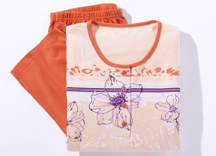 Schlafanzüge & Shortys - Schlafanzug mit 3/4-langen Ärmeln und wadenlanger Hose Ansicht 5 Schlafanzüge & Shortys - Schlafanzug mit 3/4-langen Ärmeln und wadenlanger Hose, in Größe 036 bis 054, in Farbe AQUA-BUNT Ansicht 5