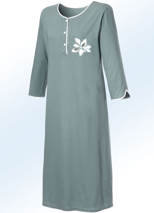 Mode - Zweierpack Nachthemden, uni und allover dessiniert mit Knopfleiste, in Größe 038 bis 056, in Farbe 1X ROYALBLAU, 1X WEISS-BUNT Ansicht 7