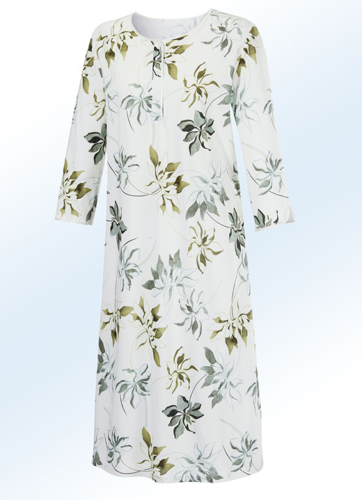 Mode - Zweierpack Nachthemden, uni und allover dessiniert mit Knopfleiste, in Größe 038 bis 056, in Farbe 1X ROYALBLAU, 1X WEISS-BUNT Ansicht 9