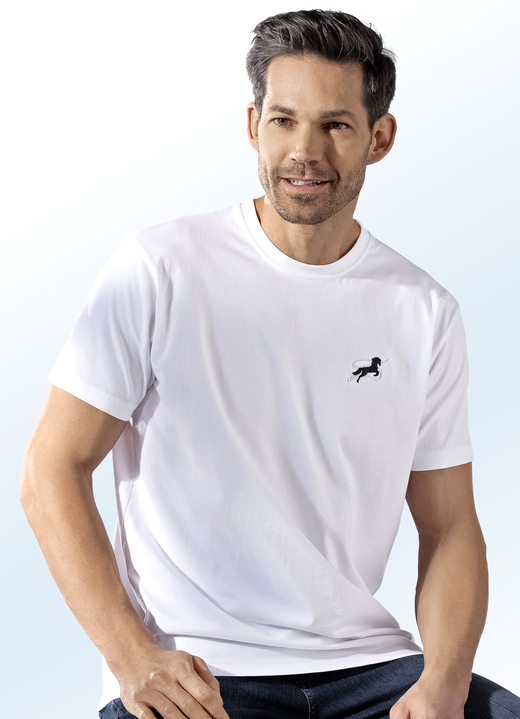 Unterwäsche - Dreierpack Shirts, uni mit Stickereimotiv, in Größe 3XL (9) bis XXL (8), in Farbe 2X WEISS, 1X SCHWARZ