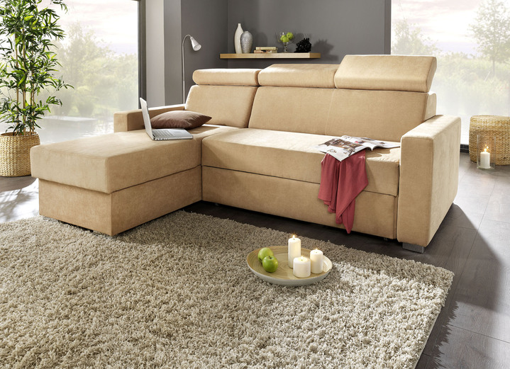 Funktions-Polstermöbel - Polstermöbel mit Bettfunktion und verstellbaren Kopfstützen, in Farbe BEIGE, in Ausführung Schlafsofa mit Hocker Ansicht 1