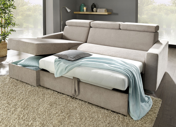 Funktions-Polstermöbel - Polstermöbel mit Bettfunktion und verstellbaren Kopfstützen Ansicht 4 Funktions-Polstermöbel - Polstermöbel mit Bettfunktion und verstellbaren Kopfstützen, in Farbe BEIGE, in Ausführung Schlafsofa mit Hocker Ansicht 4