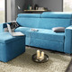 Funktions-Polstermöbel - Polstermöbel mit Bettfunktion und verstellbaren Kopfstützen – Farbe BLAU – Ansicht 1 Funktions-Polstermöbel - Polstermöbel mit Bettfunktion und verstellbaren Kopfstützen, in Farbe BEIGE, in Ausführung Schlafsofa mit Hocker – Farbe BLAU – Ansicht 1
