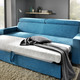Funktions-Polstermöbel - Polstermöbel mit Bettfunktion und verstellbaren Kopfstützen – Farbe BLAU – Ansicht 2 Funktions-Polstermöbel - Polstermöbel mit Bettfunktion und verstellbaren Kopfstützen, in Farbe BEIGE, in Ausführung Schlafsofa mit Hocker – Farbe BLAU – Ansicht 2
