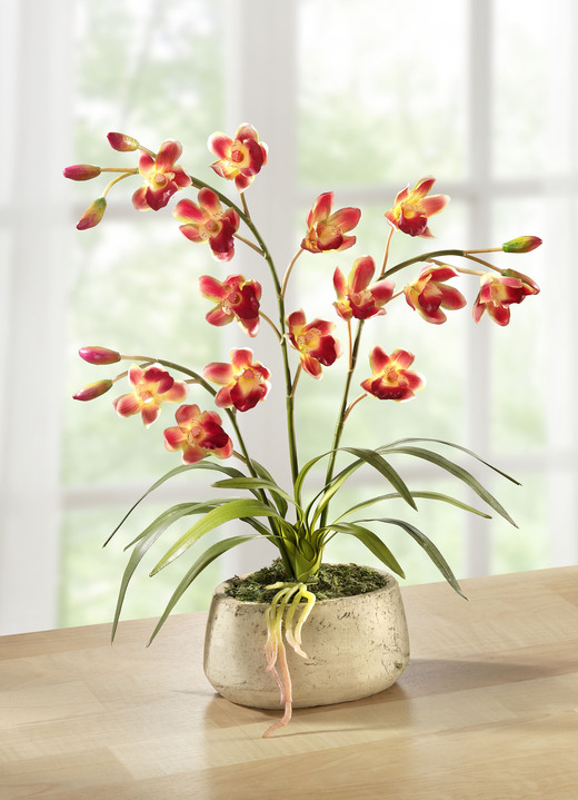 - Orchidee im Topf aus Kunst- und Textilmaterial, in Farbe GELB-ORANGE