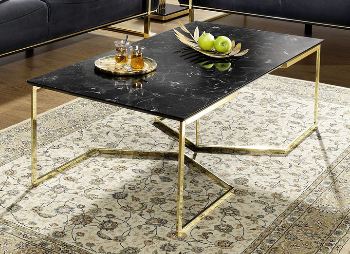 Couchtische - Couchtisch mit echter Marmoroptik, in Farbe GOLD-SCHWARZ