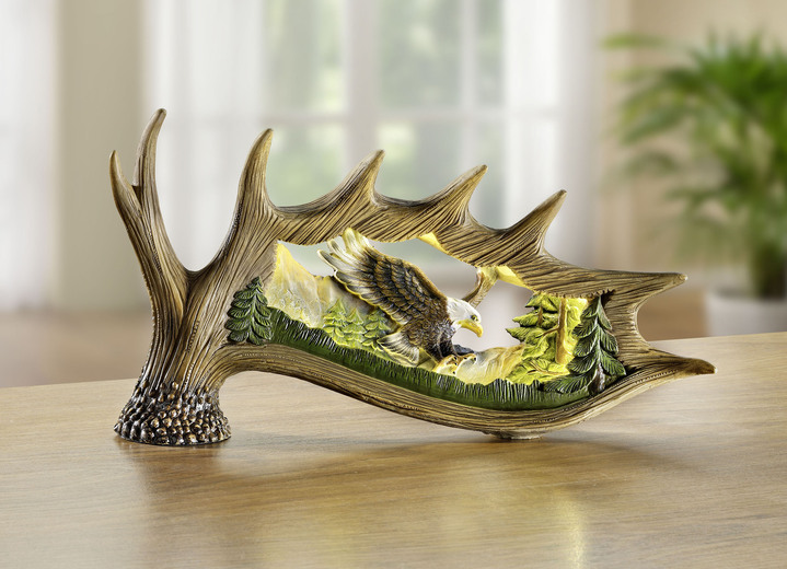 Wohnaccessoires - Beleuchtetes Hirschgeweih aus Polyresin, in Farbe BRAUN-GRÜN