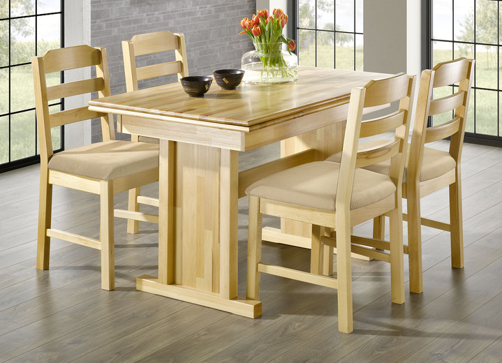 Esszimmer - Esszimmermöbel - Tisch und Stühle aus Massivholz, in Farbe BEIGE-BUCHE, in Ausführung Essgruppe, 5-teilig Ansicht 1