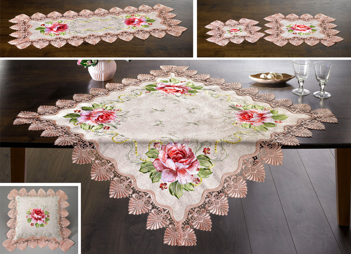 - Elegante Tischdekoration mit Rosenmotiv, in Größe 101 (2 Platzsets, 35/ 50 cm) bis 404 (Kissenbezug, 40/ 40 cm), in Farbe NATUR