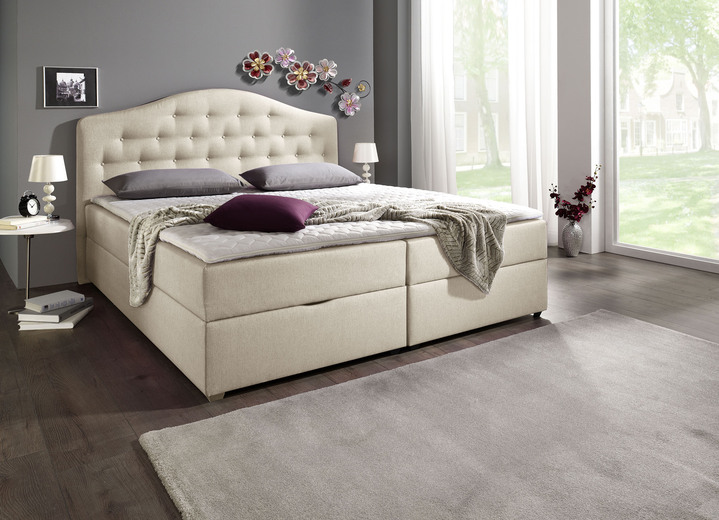 Betten - Boxspringbett mit Bettkasten und Topper Ansicht 5 Betten - Boxspringbett mit Bettkasten und Topper, in Farbe BEIGE, in Ausführung Mit Bonnell-Federkern-Matratze Ansicht 5