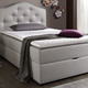 Betten - Boxspringbett mit Bettkasten und Topper – Farbe HELLGRAU – Ansicht 1 Betten - Boxspringbett mit Bettkasten und Topper, in Farbe BEIGE, in Ausführung Mit Bonnell-Federkern-Matratze – Farbe HELLGRAU – Ansicht 1