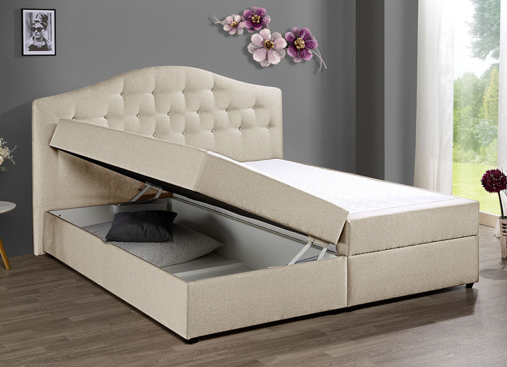 Betten - Boxspringbett mit Bettkasten und Topper Ansicht 6 Betten - Boxspringbett mit Bettkasten und Topper, in Farbe BEIGE, in Ausführung Mit Bonnell-Federkern-Matratze Ansicht 6