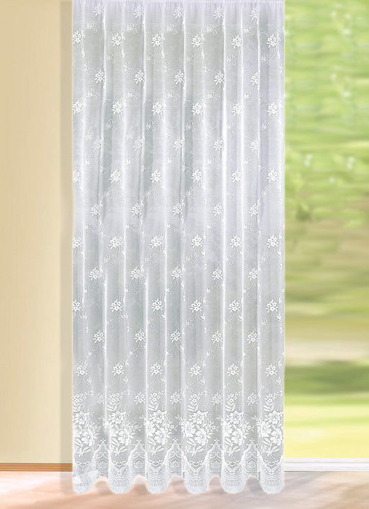 - Herrlicher Langstore mit Blüten-Dessinierung, in Größe 176 (175x300 cm) bis 301 (245x750 cm), in Farbe WEISS Ansicht 1