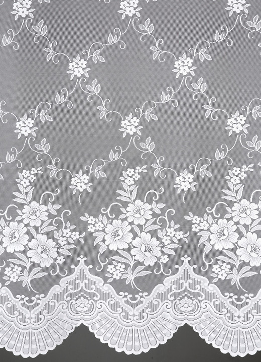 - Herrlicher Langstore mit Blüten-Dessinierung, in Größe 176 (175x300 cm) bis 301 (245x750 cm), in Farbe WEISS Ansicht 2