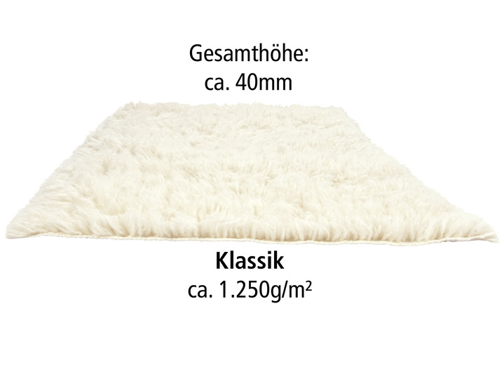 Klassisch - Original griechische Flokati-Brücken und -Teppiche, in Größe 103 (Brücke, 60x 90 cm) bis 325 (Bettumrandung, 3-teilig), in Farbe NATUR Ansicht 1