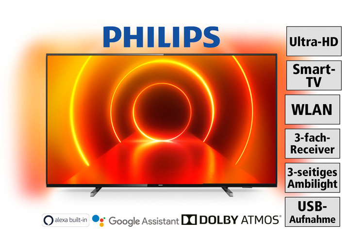 Fernseher - Philips 4K-Ultra-HD-Smart-Ambilight-LED-Fernseher, verschiedene Größen, in Farbe DUNKELGRAU Ansicht 1