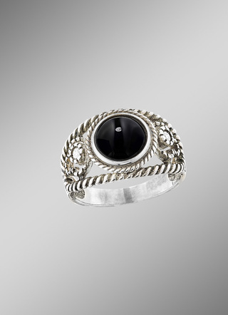 Durchbrochener Damenring mit echtem Onyx