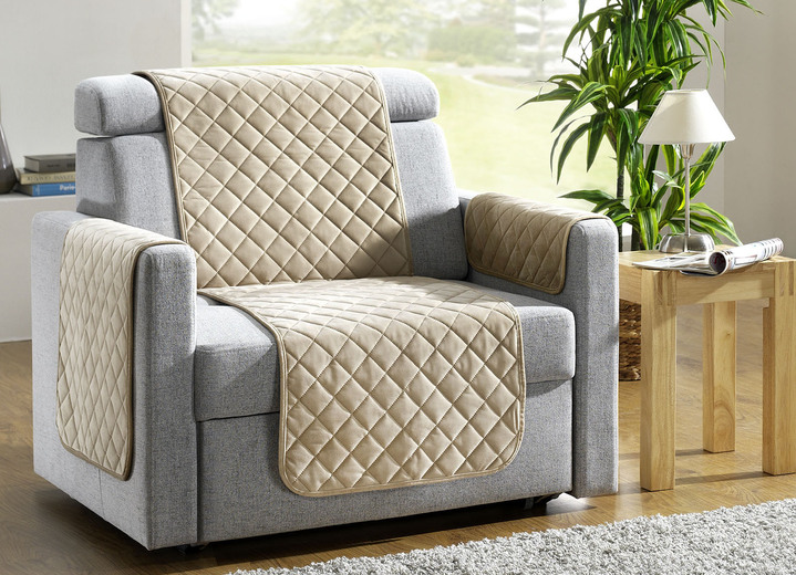 Wohnaccessoires - Sessel,- Couch,- und Armlehnschoner mit Bandeinfassung, in Größe 101 (Sesselschoner, 50x150 cm) bis 865 (2 Armlehnenschoner, 50x 70 cm), in Farbe SAND Ansicht 1