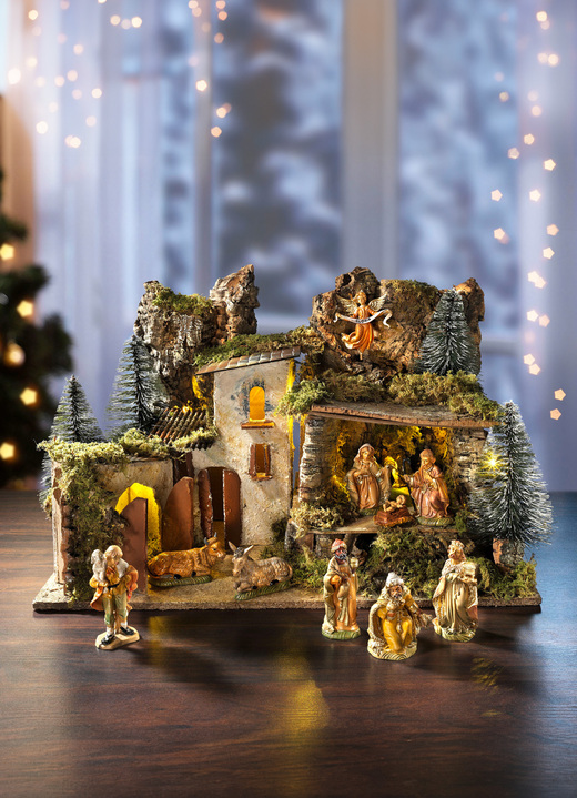 Weihnachten - Krippen-Serie von Hand gefertigt und bemalt, in Farbe BRAUN-GRÜN, in Ausführung Krippe Ansicht 1
