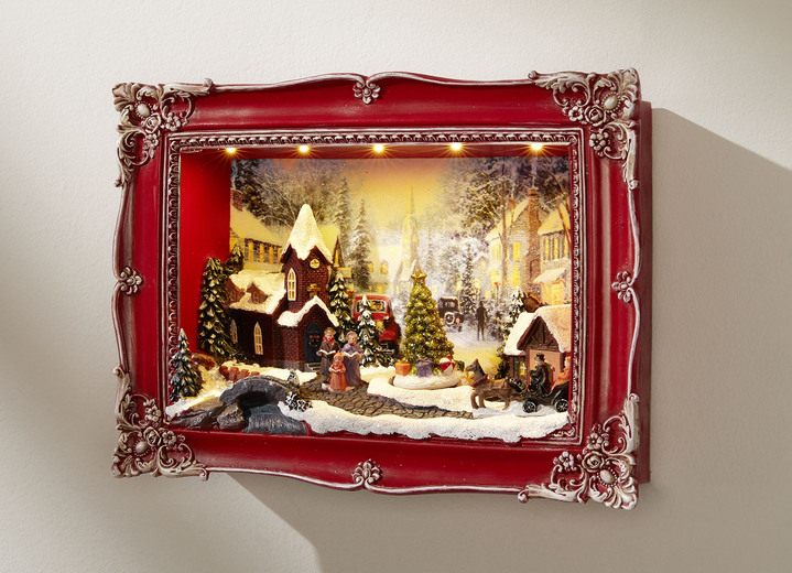Weihnachtliche Dekorationen - Bild mit LED-Beleuchtung und Weihnachtsmelodien, in Farbe ROT