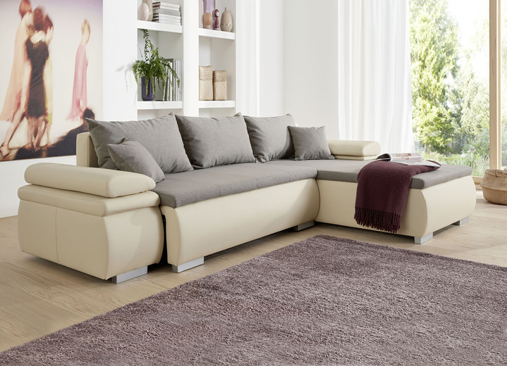 Funktions-Polstermöbel - Polsterecke mit Bettfunktion, in Farbe BRAUN-CREME Ansicht 1