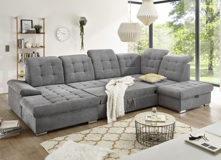 Funktions-Polstermöbel - Wohnlandschaft mit Funktion und Bettkasten, in Farbe DUNKELGRAU Ansicht 1